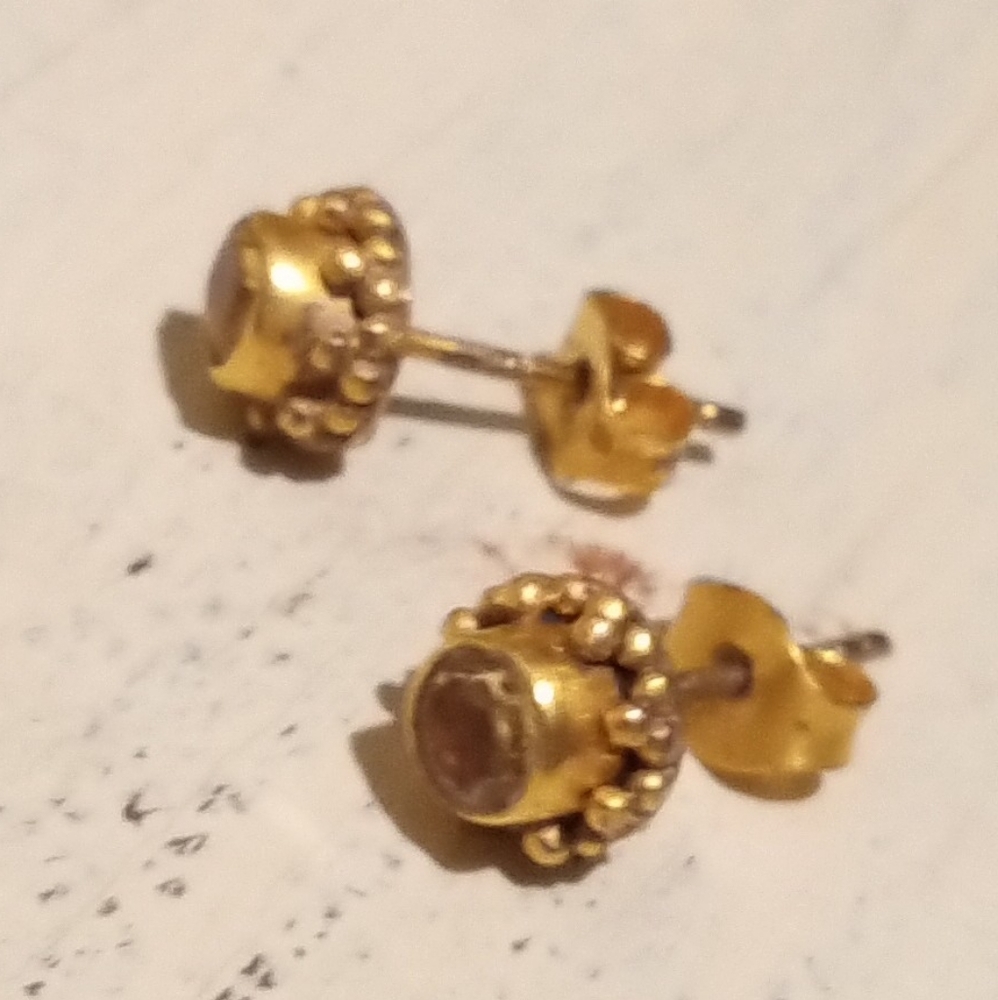 Vintage Natural Citrine Sterling Gold Overlay Earrings